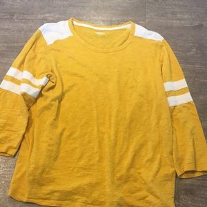 Yellow old navy long sleeve with striped arms